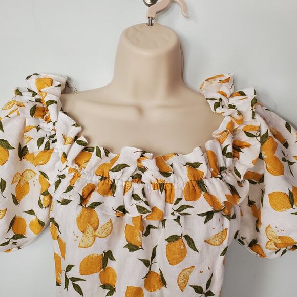 Reformation Marley Linen Off The Shoulder Midi Dress Lemonade Yellow Size 4 - Picture 5 of 10